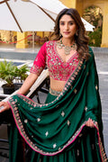 Elegant Green & Pink Embroidered Lehenga – Party & Wedding Wear RTI