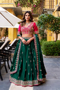 Elegant Green & Pink Embroidered Lehenga – Party & Wedding Wear RTI