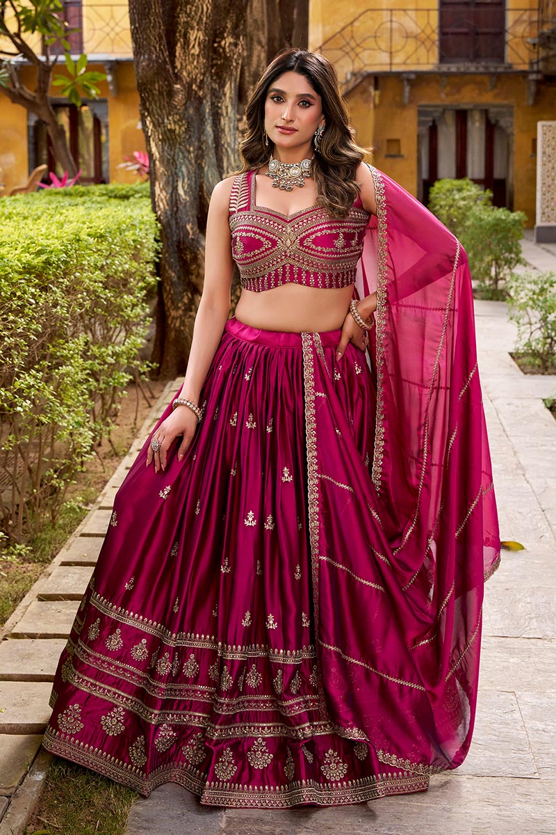 Indian Party Wear Magenta Pink Lehenga – Floral Embroidery & Premium Look RTI