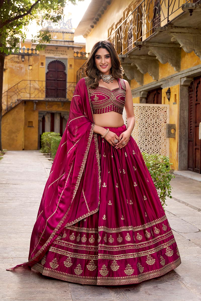 Indian Party Wear Magenta Pink Lehenga – Floral Embroidery & Premium Look RTI