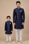 Festive Duo Navy Blue Dhupion Art Silk Kurta Pajama Set RTI
