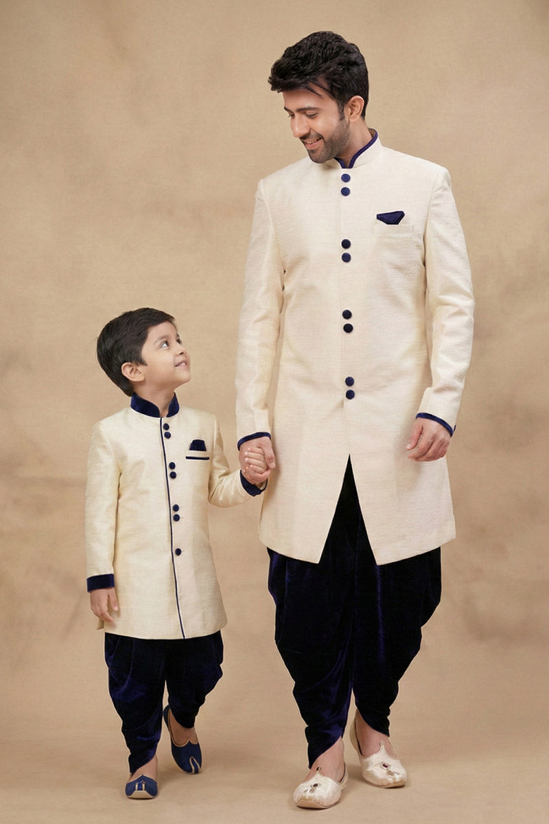 Classic Cream Dhupion Silk Ethnic Duo Kurta Set for Festivals RTI