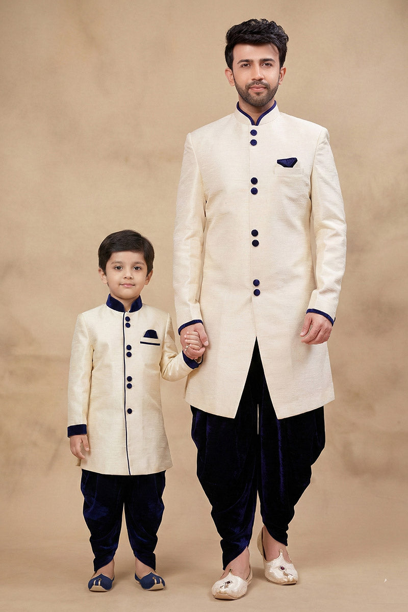 Classic Cream Dhupion Silk Ethnic Duo Kurta Set for Festivals RTI