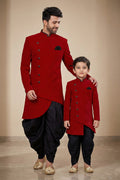 Marron Elegant Father & Son Dhupion Kurta Pajama Duo RTI