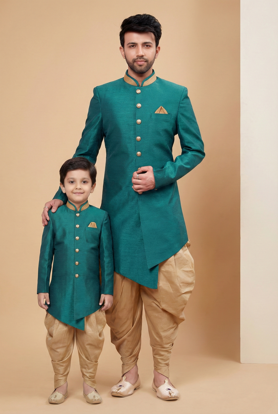 Rama Green Father–Son Matching Kurta Pajama Duo | Traditional Festive Wear RTI