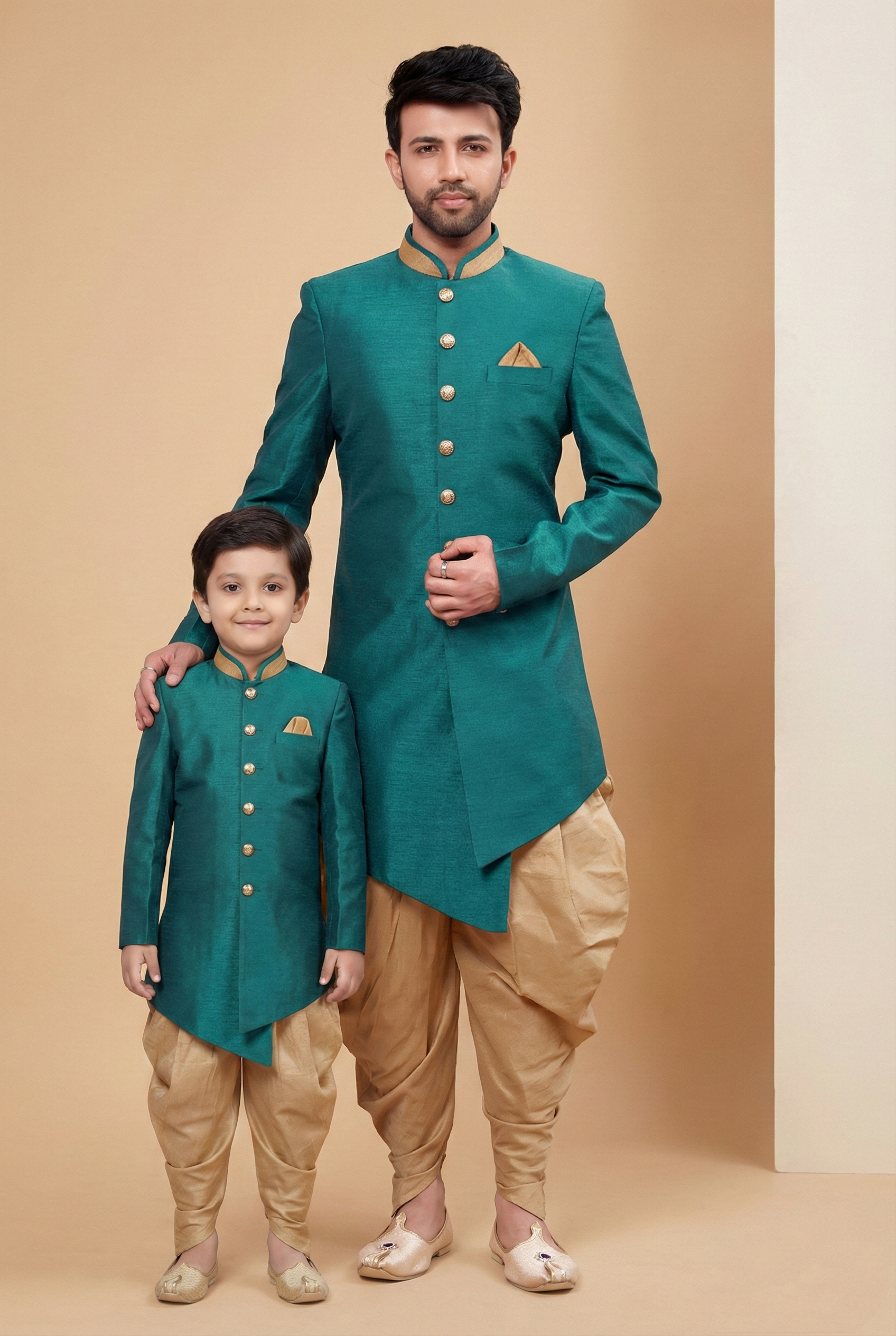 Rama Green Father–Son Matching Kurta Pajama Duo | Traditional Festive Wear RTI