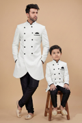 White Dhupion Silk Father–Son Kurta Pajama Combo | Celebration Wear RTI