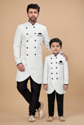 White Dhupion Silk Father–Son Kurta Pajama Combo | Celebration Wear RTI