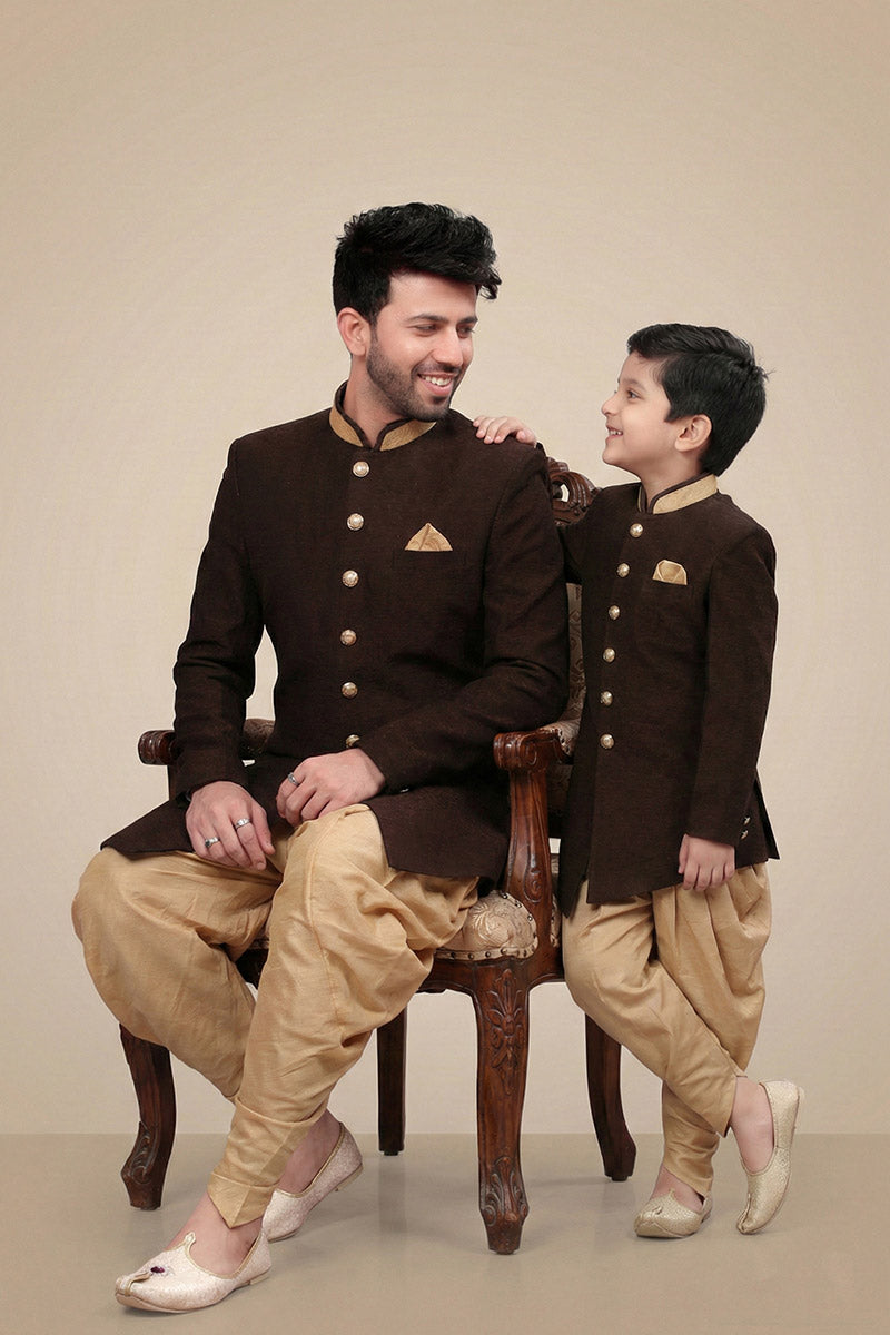 Festive Brown Matching Dhoti style Kurta Pajama Set for Father & Son RTI