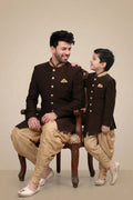 Festive Brown Matching Dhoti style Kurta Pajama Set for Father & Son RTI