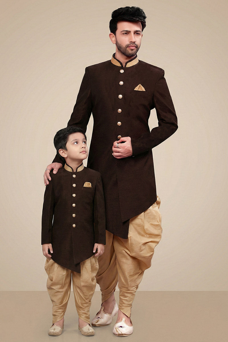 Festive Brown Matching Dhoti style Kurta Pajama Set for Father & Son RTI