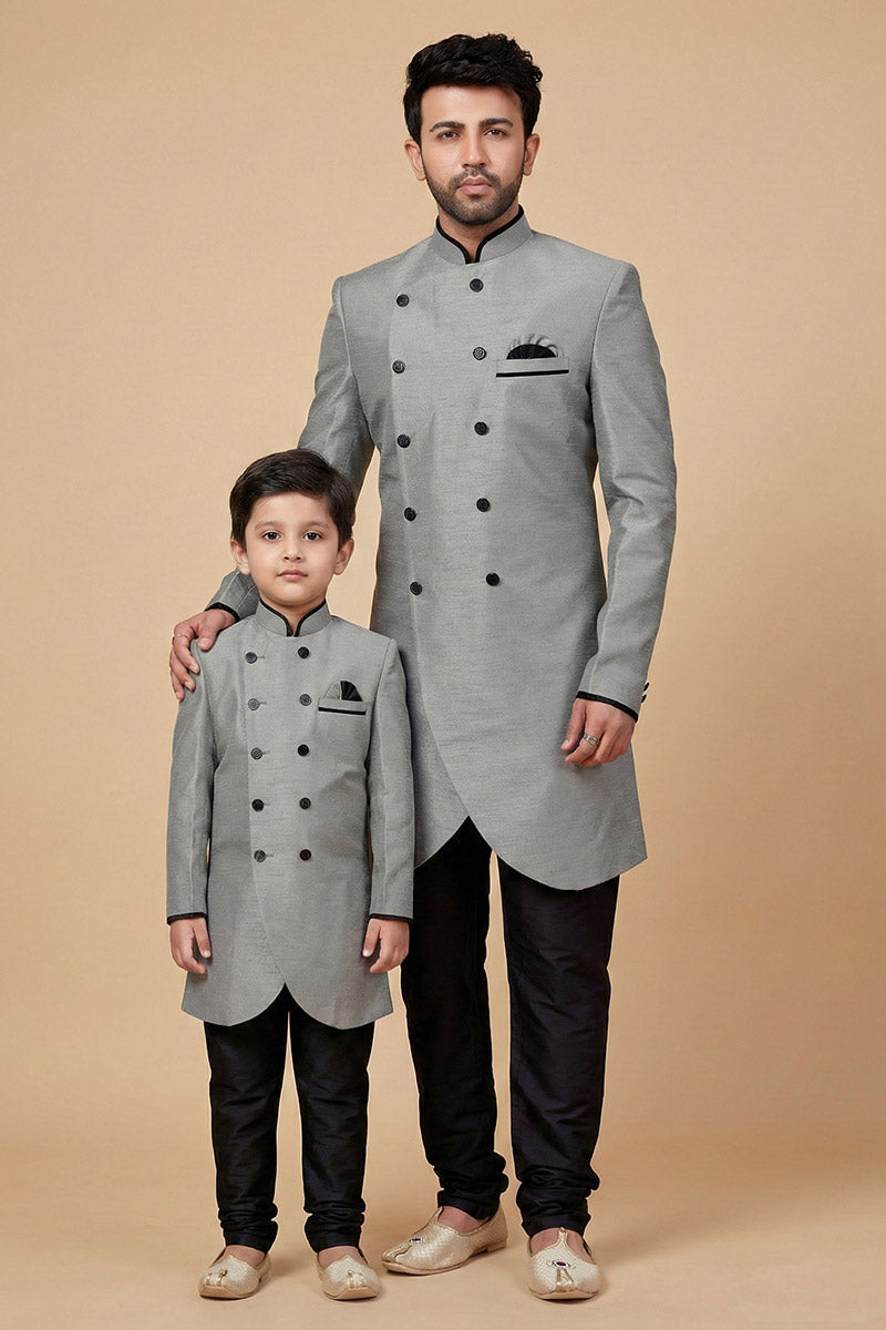 Classic Gray Father & Son Ethnic Kurta Set | Wedding & Festive Special RTI
