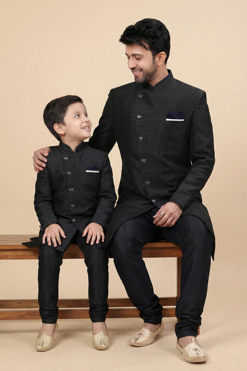 Premium Black Father–Son Kurta Pajama Ensemble | Festive Edition RTI