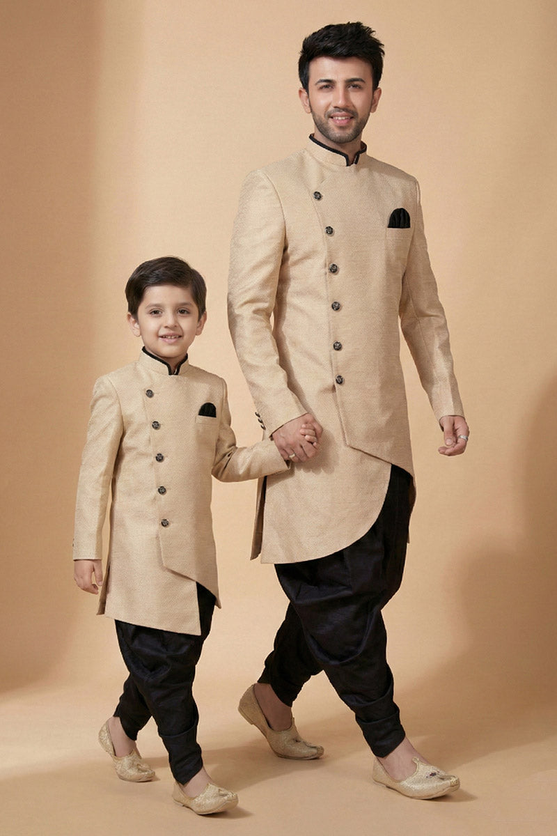 Traditional Cream Dhupion Kurta Set for Dad & Son | Ethnic Wear RTI
