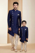 Navy Blue Dhupion Kurta Pajama Set for Dad & Son | Ethnic Collection RTI