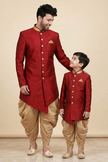 Classic Red Dhupion Kurta Set for Father-Son Duo | Traditional Wear RTI
