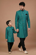 Royal Rama Green Dhupion Silk Kurta Set for Dad & Son | Festive Special RTI