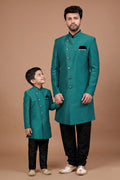 Royal Rama Green Dhupion Silk Kurta Set for Dad & Son | Festive Special RTI