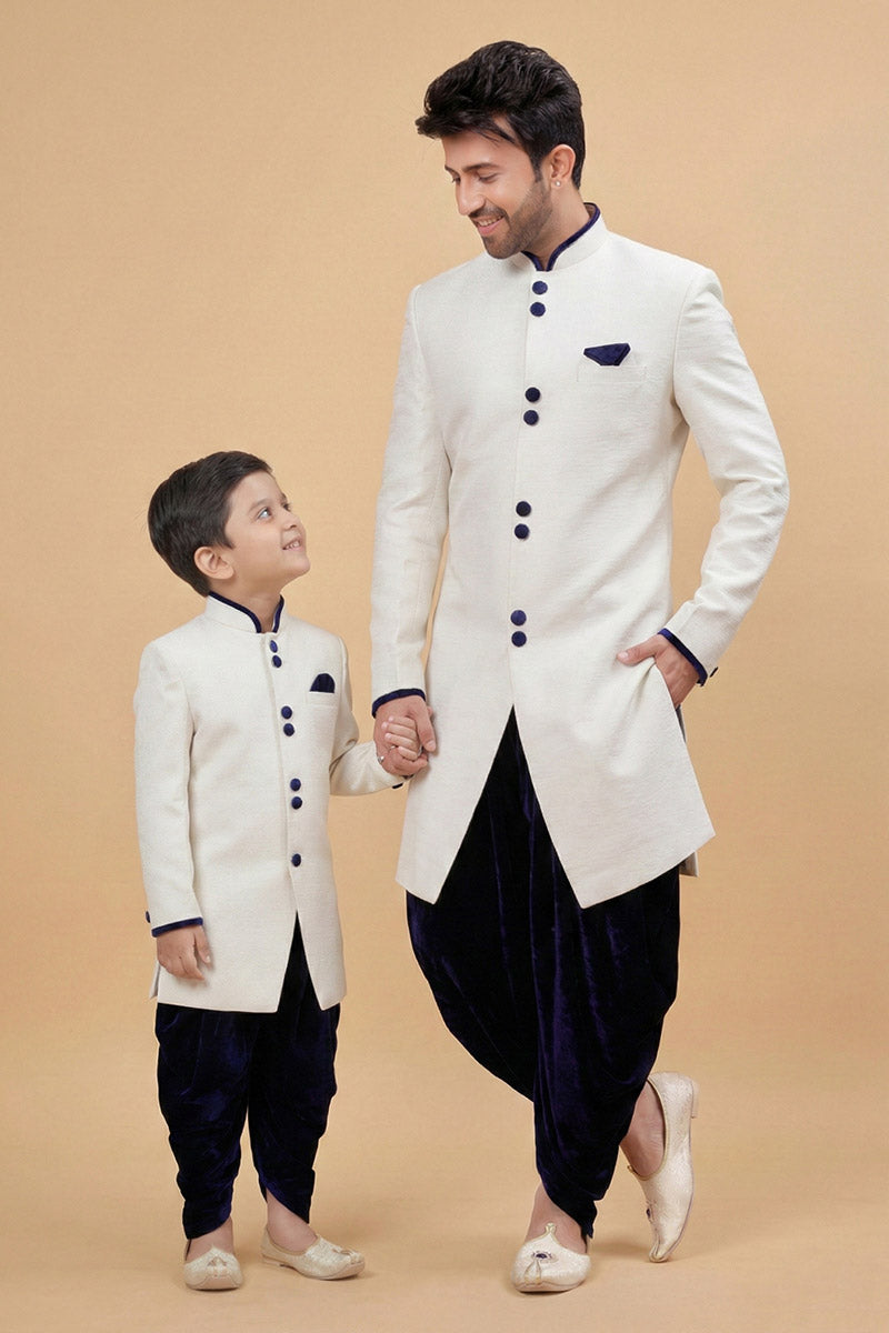 Elegant White Dhupion Kurta Pajama for Father & Son | Ethnic Outfit RTI