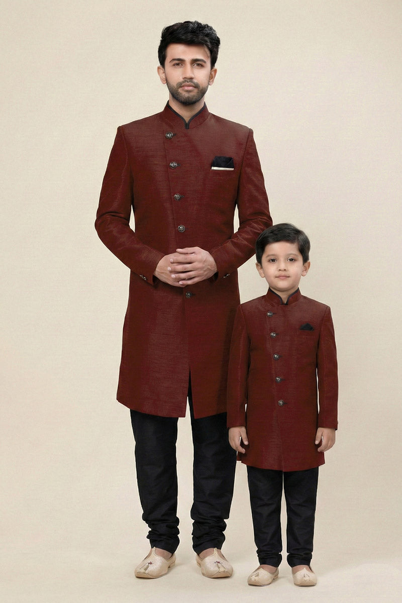 Maroon Dhupion Silk Matching Kurta Set for Dad & Son | Wedding Wear RTI