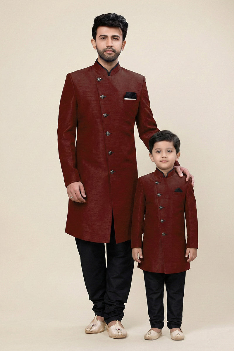Maroon Dhupion Silk Matching Kurta Set for Dad & Son | Wedding Wear RTI