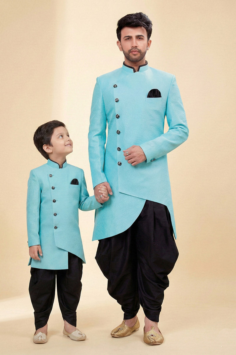Father-Son Sky Blue Dhupion Kurta Set | Traditional Ethnic Ensemble RTI