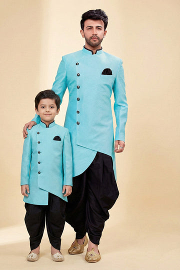 Father-Son Sky Blue Dhupion Kurta Set | Traditional Ethnic Ensemble RTI