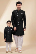 Black Dhupion Silk Kurta Pajama for Dad & Son | Indian Ethnic Wear RTI
