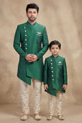 Rama Green Dhupion Kurta Set for Father & Son | Celebration Collection RTI
