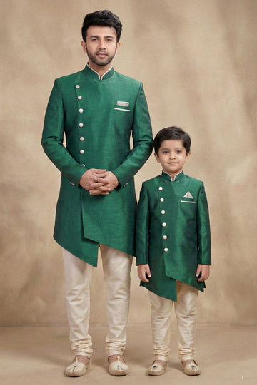 Rama Green Dhupion Kurta Set for Father & Son | Celebration Collection RTI