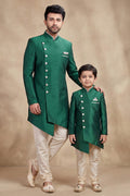 Rama Green Dhupion Kurta Set for Father & Son | Celebration Collection RTI