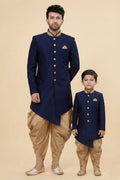 Navy Blue Dhupion Silk Ethnic Kurta Set for Dad & Son | Traditional Festive Wear RTI