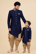 Navy Blue Dhupion Silk Ethnic Kurta Set for Dad & Son | Traditional Festive Wear RTI