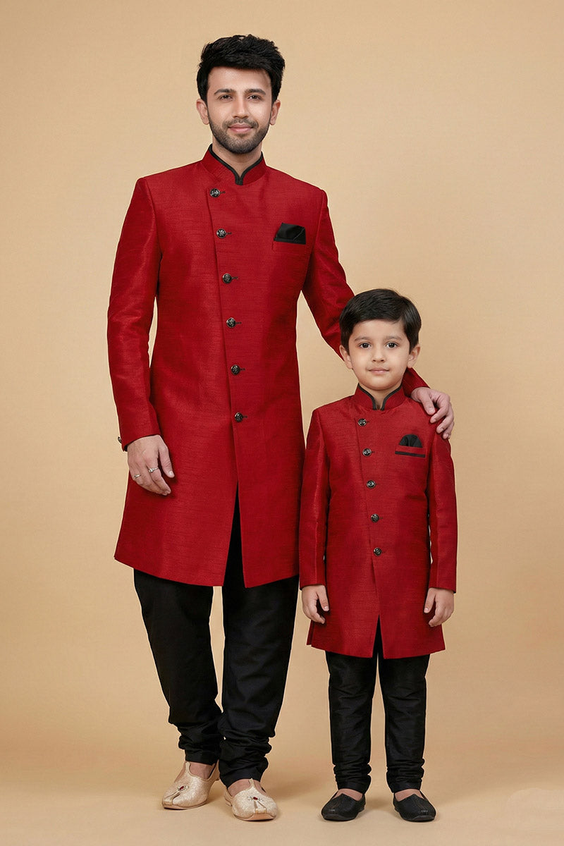 Red Dhupion Kurta Pajama Set for Father & Son | Ethnic Style RTI