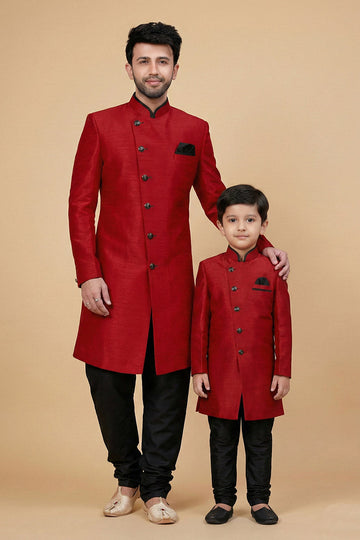 Red Dhupion Kurta Pajama Set for Father & Son | Ethnic Style RTI