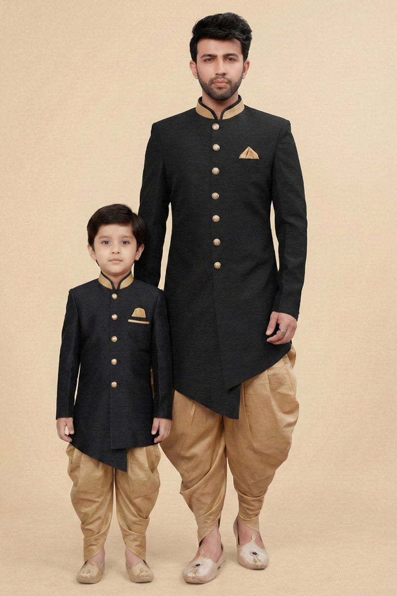 Wedding Special Black Dhupion Kurta Set for Dad & Son | Classic Traditional Wear RTI