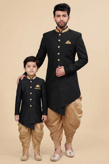 Wedding Special Black Dhupion Kurta Set for Dad & Son | Classic Traditional Wear RTI