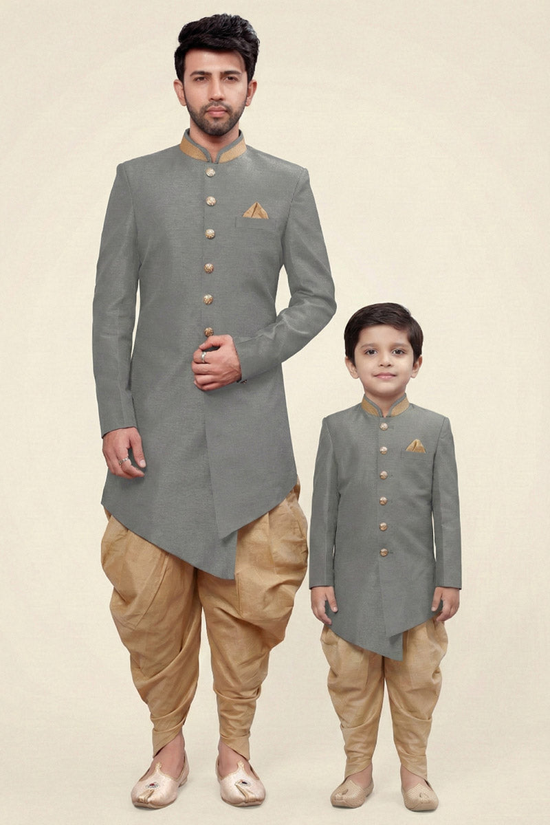 Gray Dhupion Kurta Set for Dad & Son | Classic Festive Wear RTI