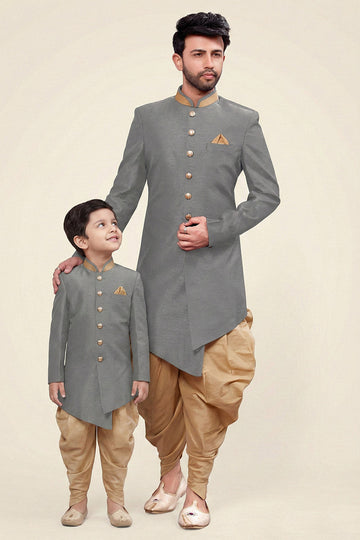 Gray Dhupion Kurta Set for Dad & Son | Classic Festive Wear RTI