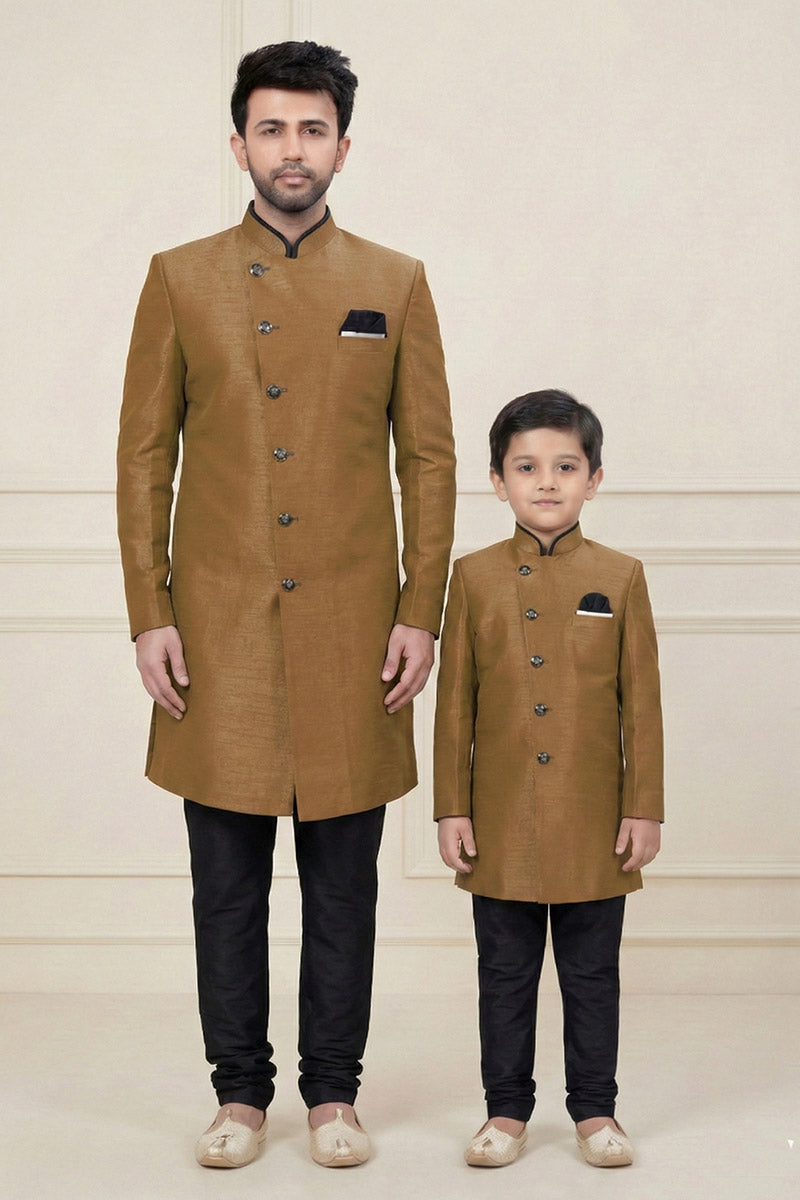 Elegant Chiku Dhupion Kurta Pajama for Father & Son | Ethnic Outfit RTI