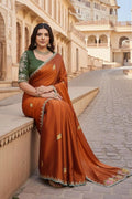 Classic Floral Border Silk Saree in Rust – Timeless Indian Ethnic Wear RTI