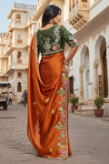 Classic Floral Border Silk Saree in Rust – Timeless Indian Ethnic Wear RTI
