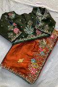 Classic Floral Border Silk Saree in Rust – Timeless Indian Ethnic Wear RTI
