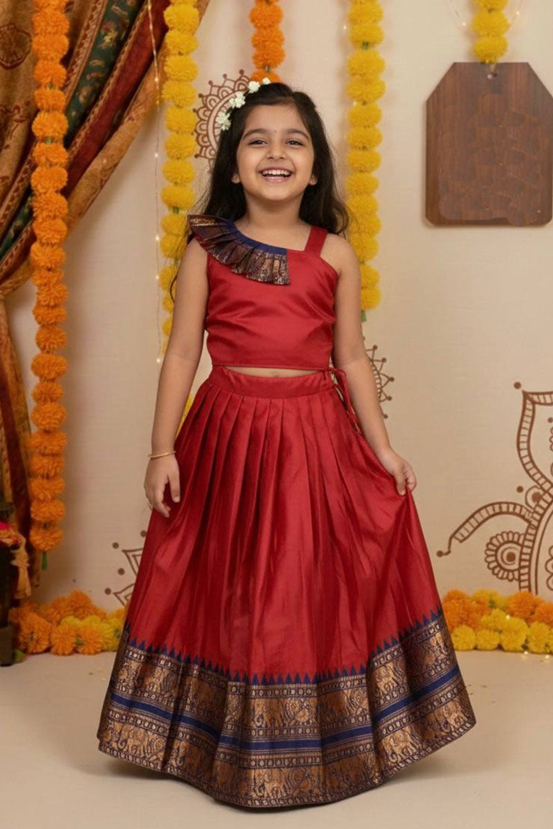 Maroon Designed Skirt & Top | Lehenga Set for Girls RTI