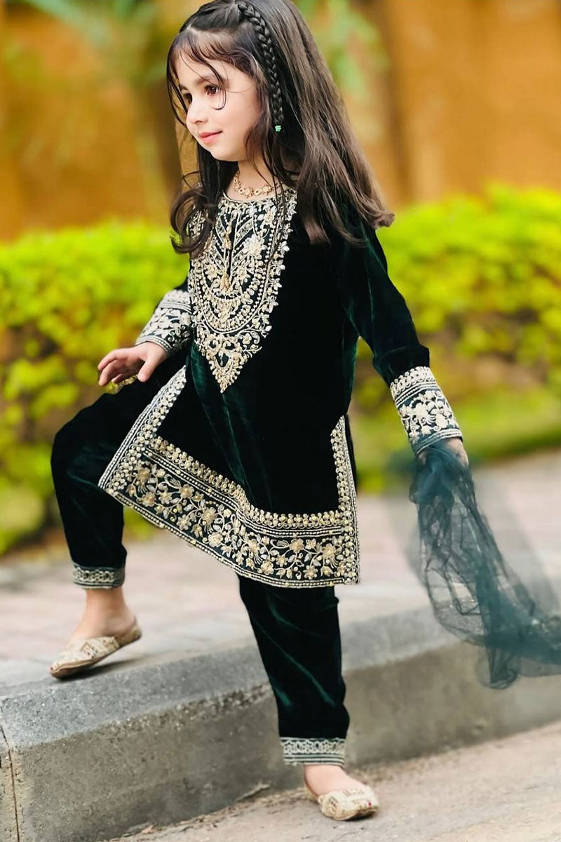 Green Embroidered Girls Ethnic Dress – Traditional Kids Outfit UK RTI