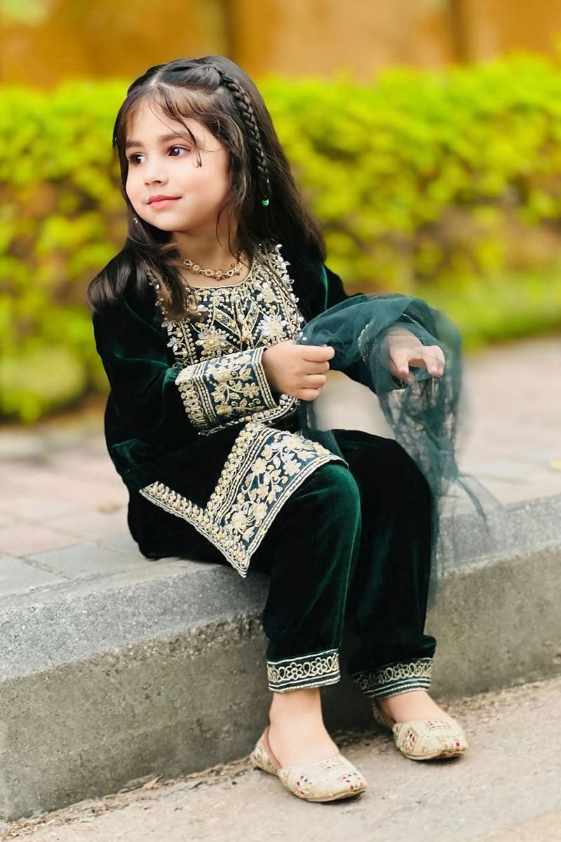 Green Embroidered Girls Ethnic Dress – Traditional Kids Outfit UK RTI