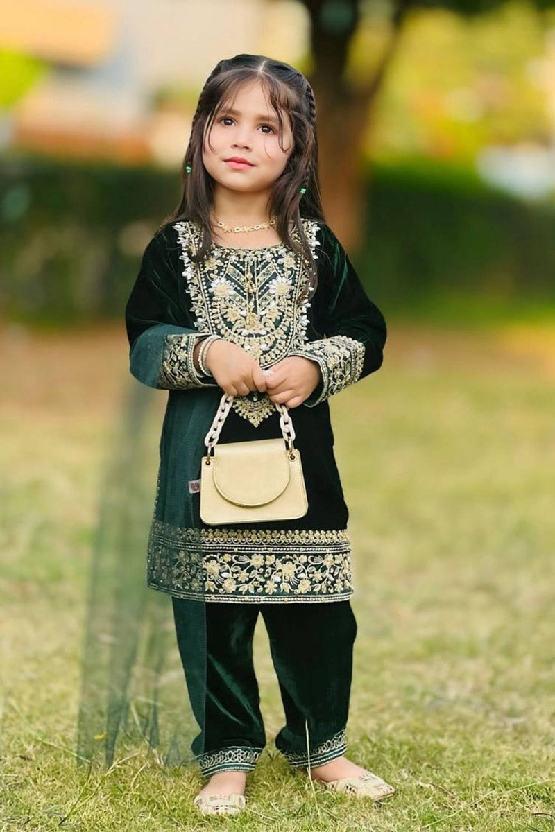 Green Embroidered Girls Ethnic Dress – Traditional Kids Outfit UK RTI