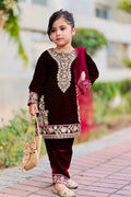 Maroon Designer Ethnic Outfit for Kids | Embroidery Dress for Girls UK RTI