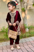 Maroon Designer Ethnic Outfit for Kids | Embroidery Dress for Girls UK RTI