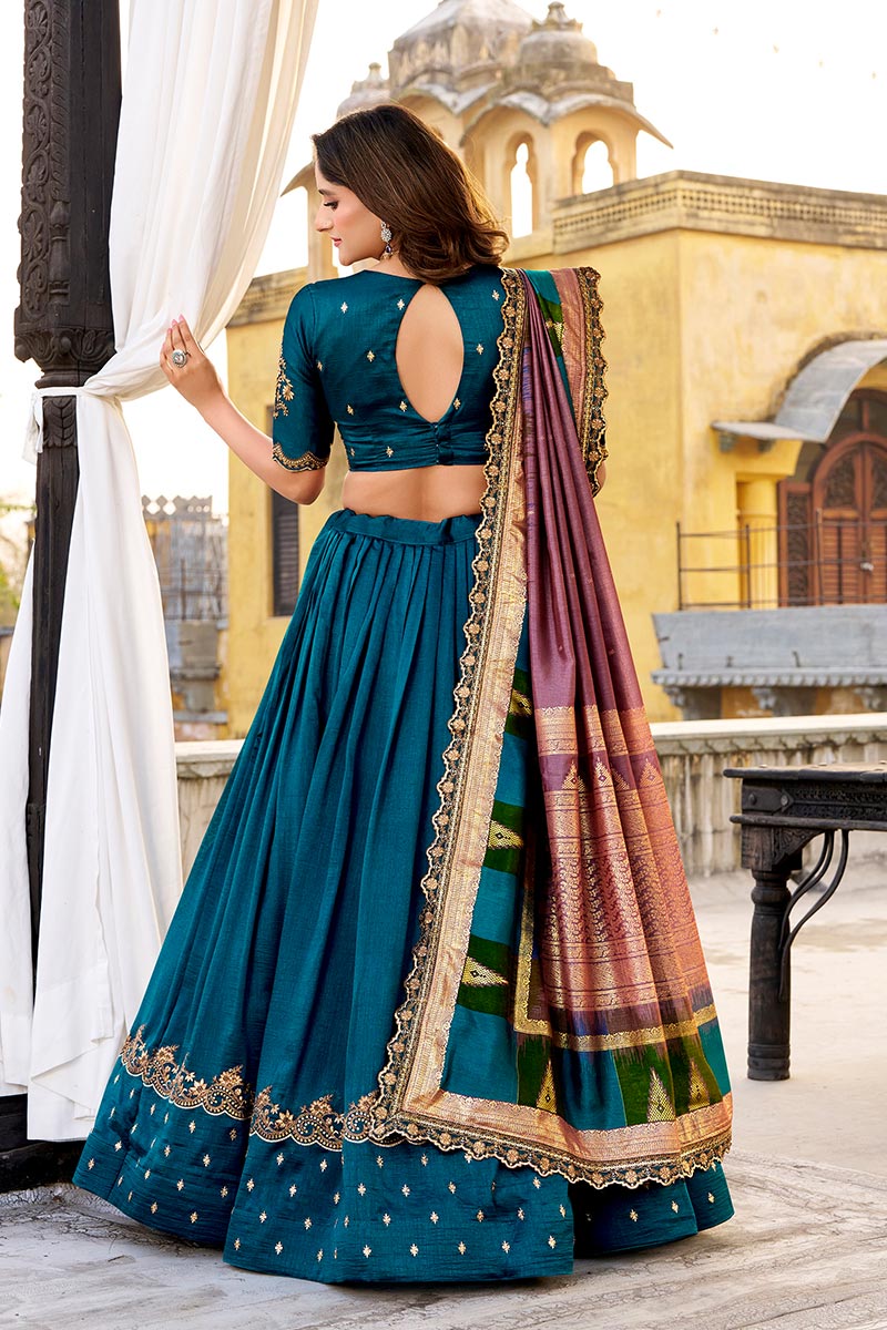 Teal Blue Embroidered Lehenga Choli – Party & Wedding Wear RTI
